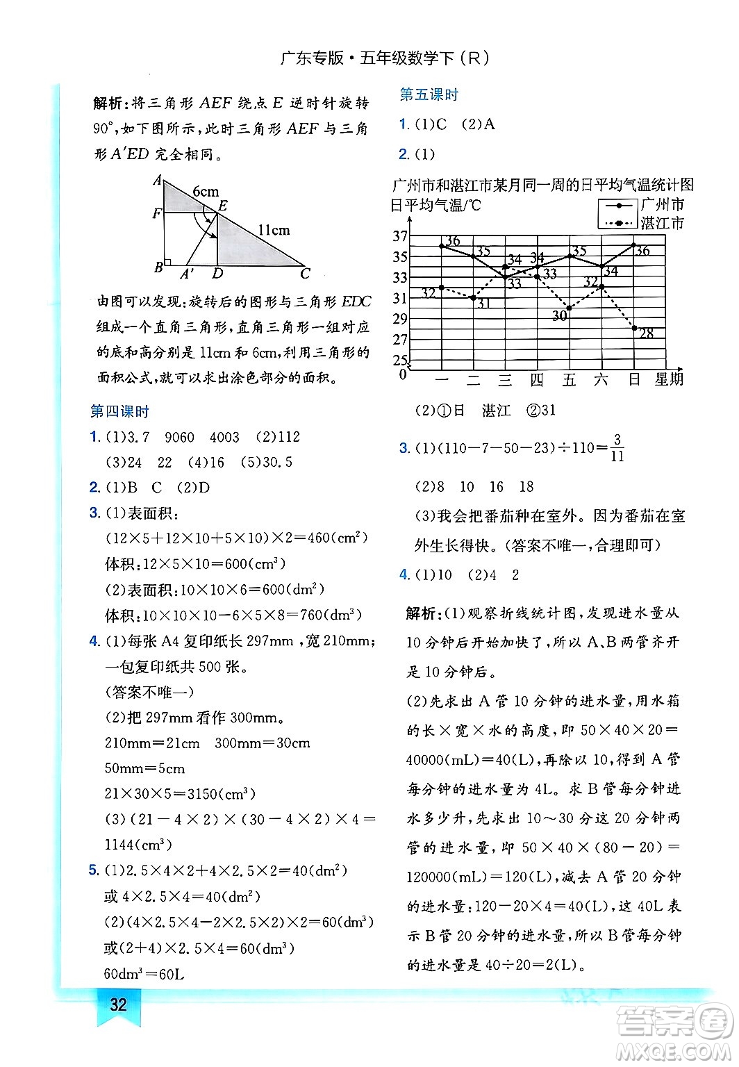 龍門書局2024年春黃岡小狀元作業(yè)本五年級(jí)數(shù)學(xué)下冊(cè)人教版廣東專版答案