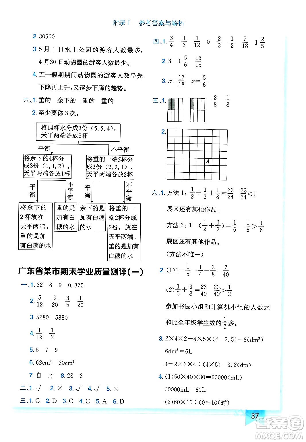 龍門書局2024年春黃岡小狀元作業(yè)本五年級(jí)數(shù)學(xué)下冊(cè)人教版廣東專版答案