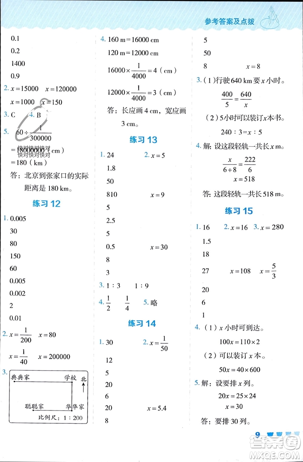 安徽教育出版社2024年春榮德基星級口算天天練六年級數(shù)學(xué)下冊人教版參考答案