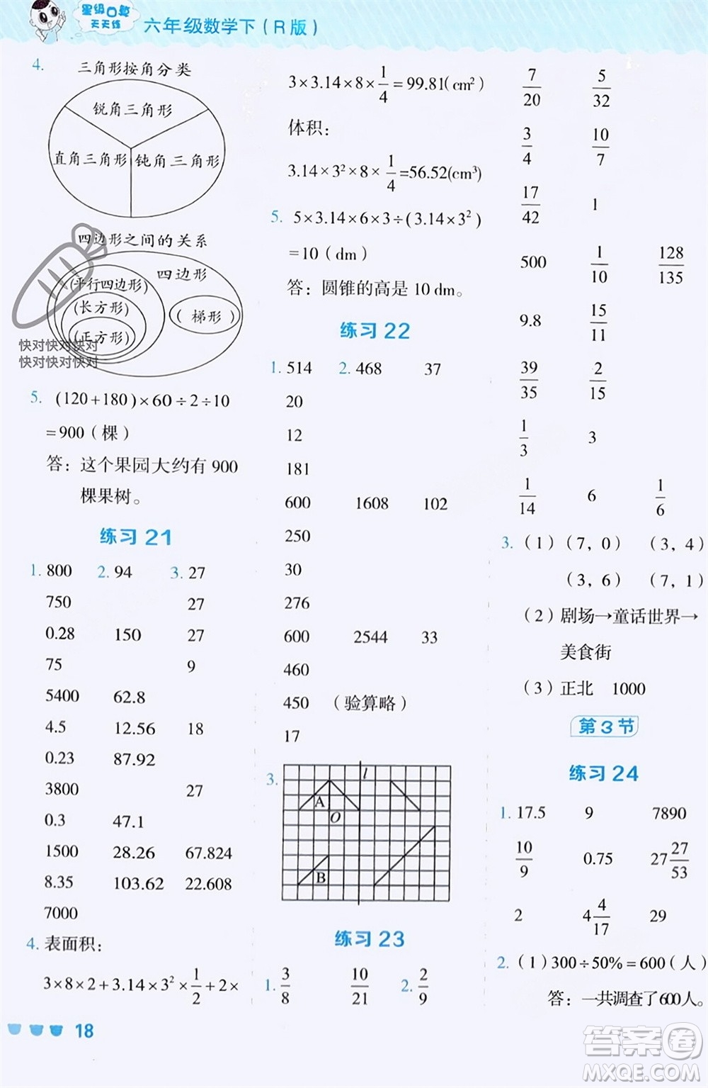 安徽教育出版社2024年春榮德基星級口算天天練六年級數(shù)學(xué)下冊人教版參考答案