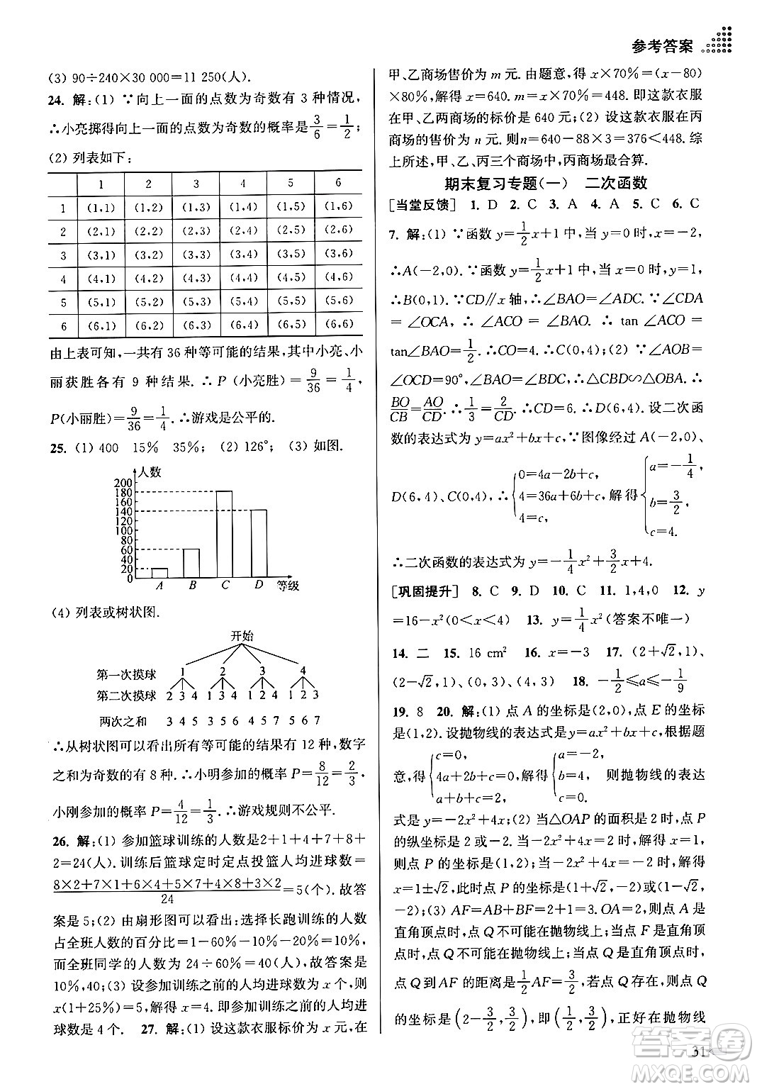 江蘇鳳凰美術(shù)出版社2024年春創(chuàng)新課時作業(yè)本九年級數(shù)學(xué)下冊江蘇版答案