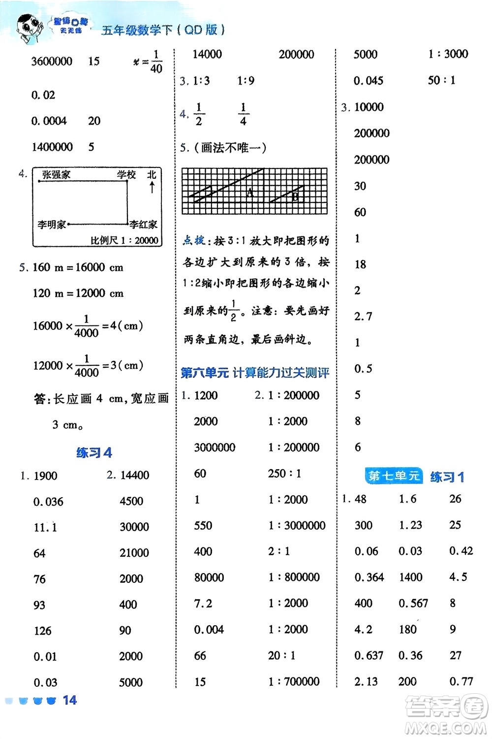 安徽教育出版社2024年春榮德基星級口算天天練五年級數(shù)學(xué)下冊五四制青島版參考答案