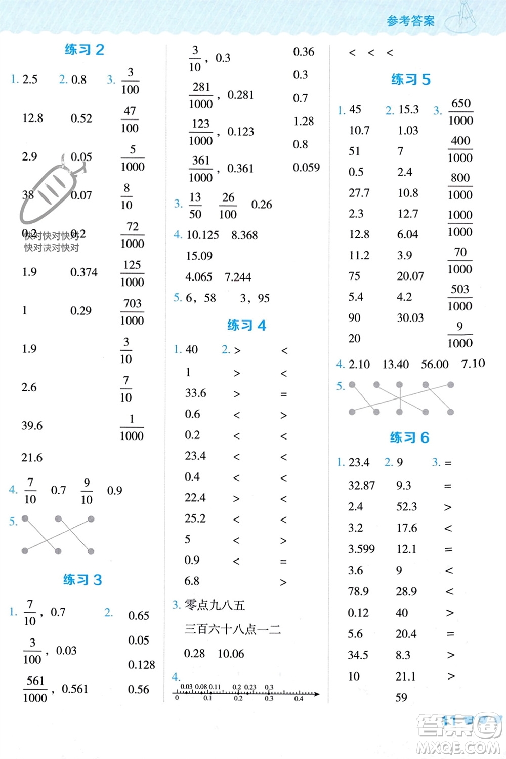 安徽教育出版社2024年春榮德基星級口算天天練四年級數(shù)學下冊冀教版參考答案