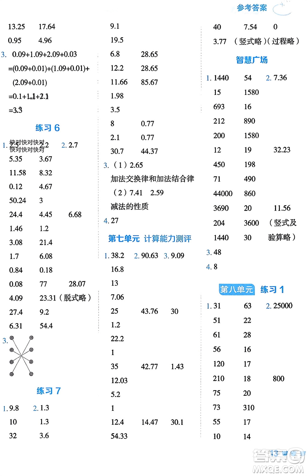 安徽教育出版社2024年春榮德基星級口算天天練四年級數(shù)學(xué)下冊青島版參考答案