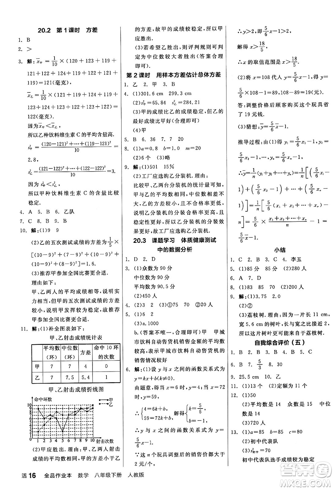 陽光出版社2024年春全品作業(yè)本八年級數(shù)學(xué)下冊人教版答案