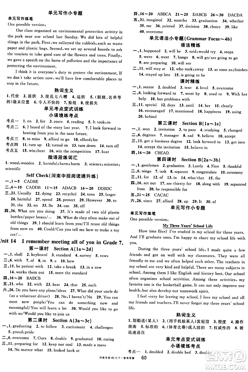 開明出版社2024年春名校課堂九年級(jí)英語下冊(cè)人教版河南專版答案