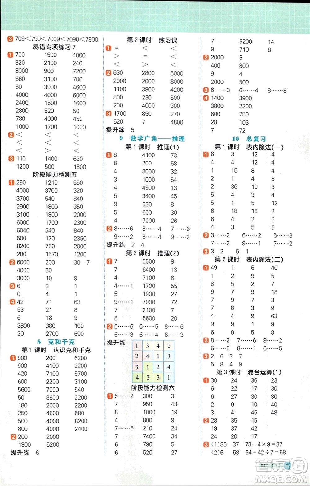 江西教育出版社2024年春陽光同學計算小達人二年級數(shù)學下冊人教版參考答案