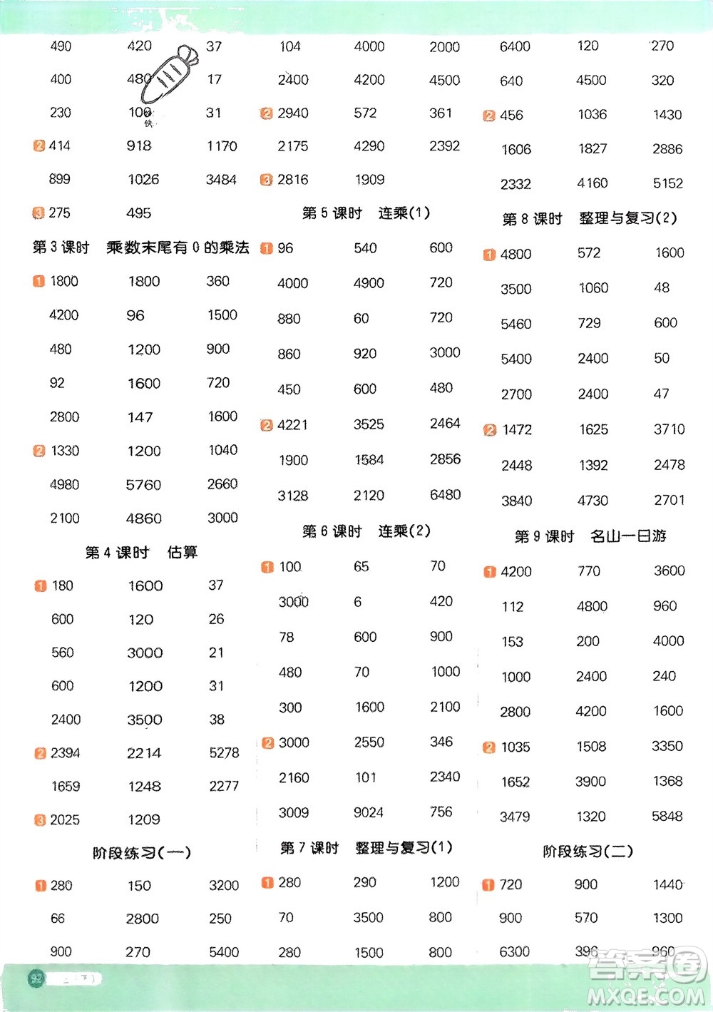 江西教育出版社2024年春陽(yáng)光同學(xué)計(jì)算小達(dá)人三年級(jí)數(shù)學(xué)下冊(cè)冀教版參考答案