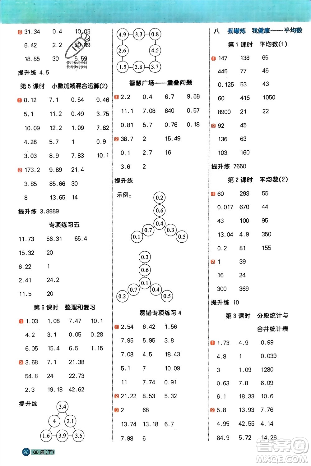 江西教育出版社2024年春陽光同學(xué)計算小達人四年級數(shù)學(xué)下冊青島版參考答案