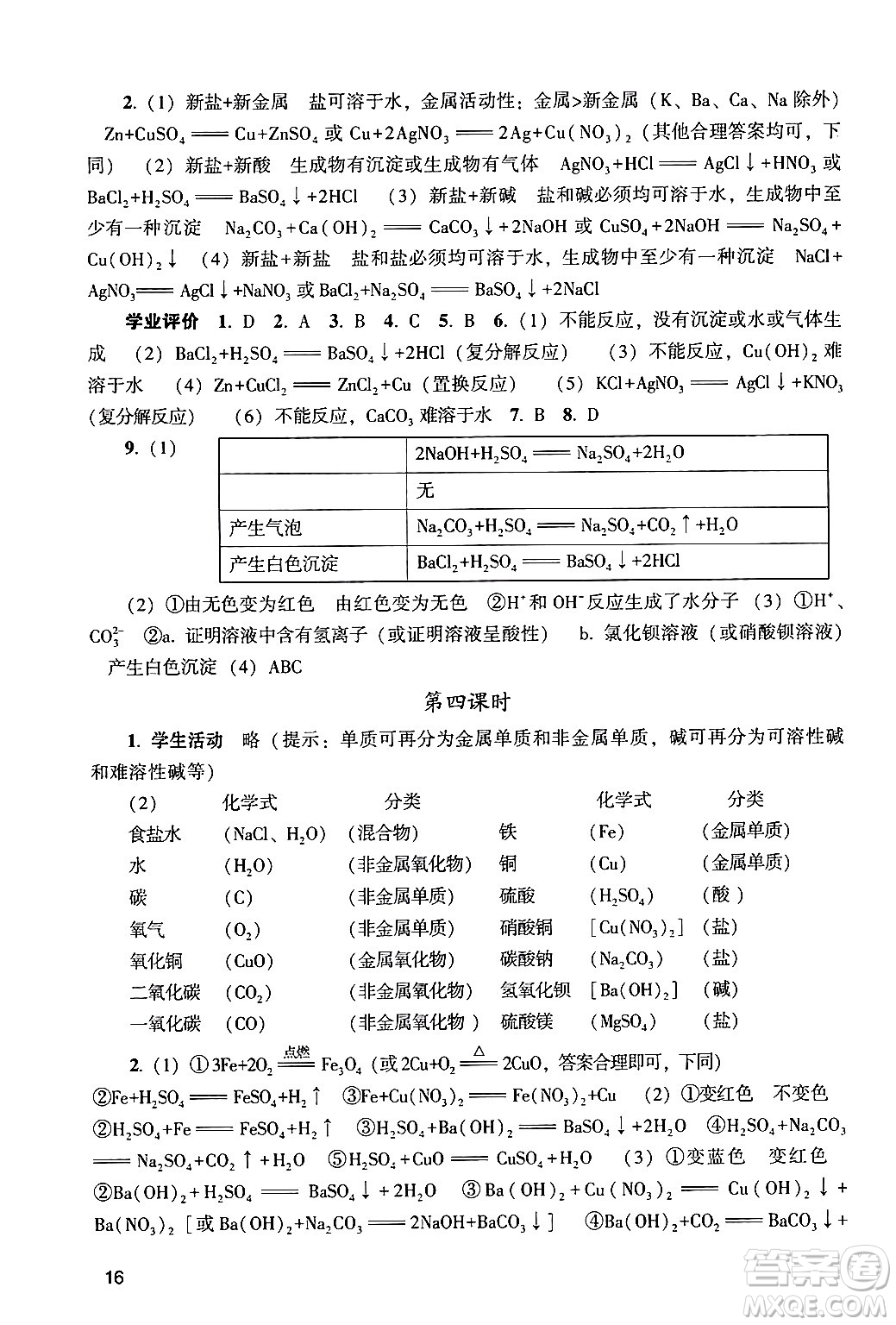 廣州出版社2024年春陽光學業(yè)評價九年級化學下冊人教版答案