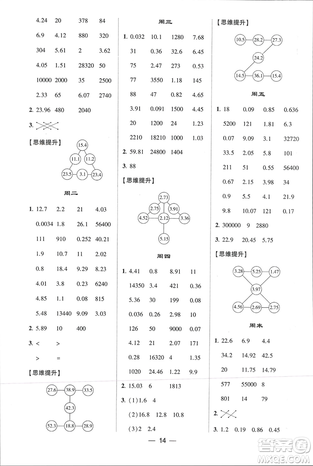 甘肅少年兒童出版社2024年春經(jīng)綸學典學霸計算達人四年級數(shù)學下冊青島版參考答案