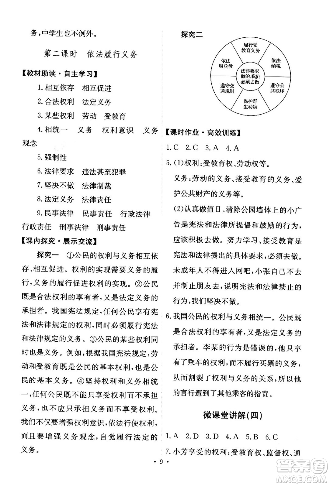 人民教育出版社2024年春能力培養(yǎng)與測(cè)試八年級(jí)道德與法治下冊(cè)人教版答案