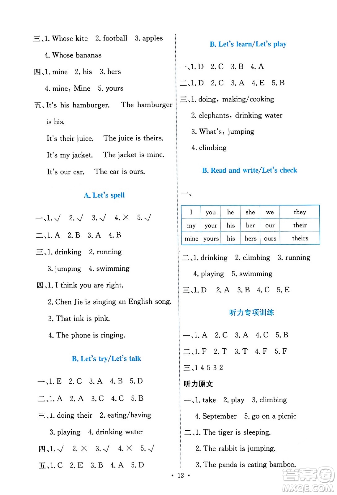 人民教育出版社2024年春能力培養(yǎng)與測(cè)試五年級(jí)英語下冊(cè)人教版答案