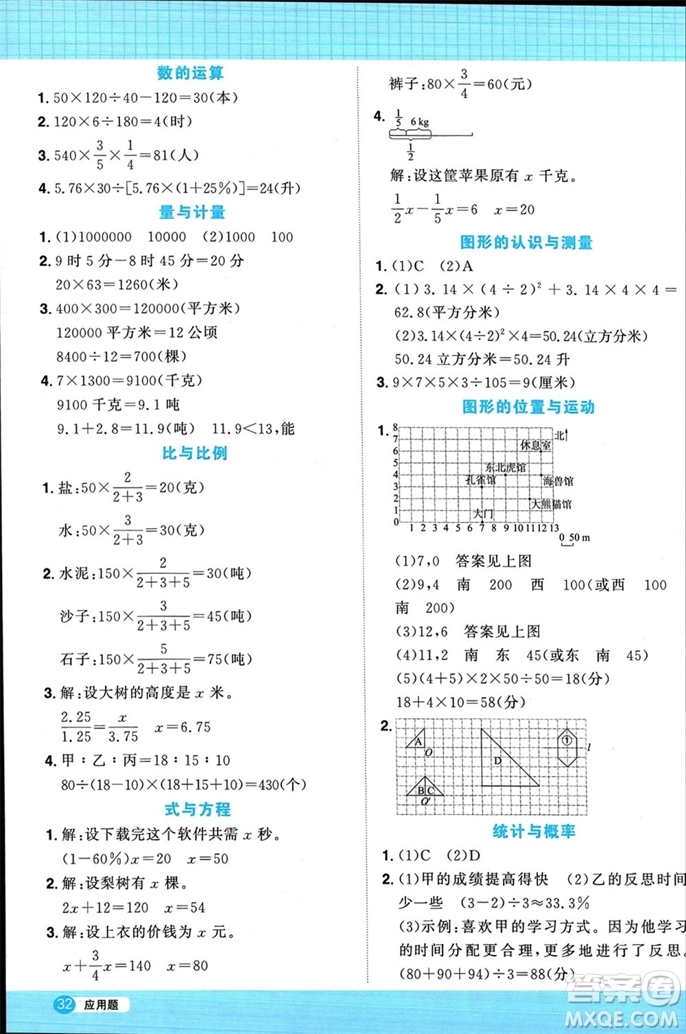 江西教育出版社2024年春陽光同學(xué)計算小達(dá)人六年級數(shù)學(xué)下冊青島版參考答案