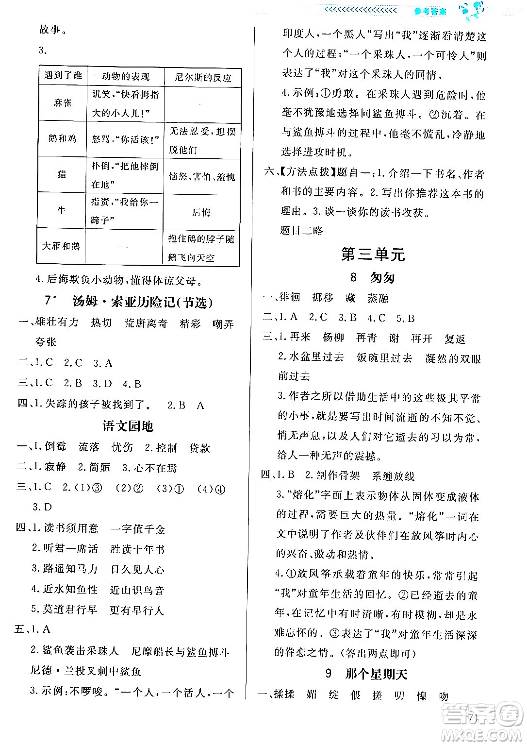 北京師范大學(xué)出版社2024年春小學(xué)同步測控優(yōu)化設(shè)計(jì)課內(nèi)課外直通車六年級語文下冊福建專版答案