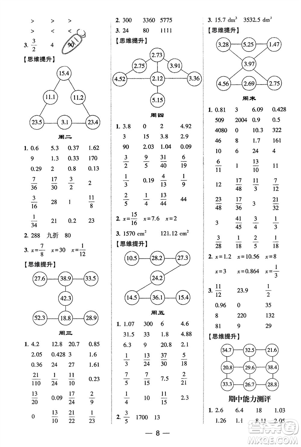 甘肅少年兒童出版社2024年春經(jīng)綸學(xué)典學(xué)霸計(jì)算達(dá)人六年級(jí)數(shù)學(xué)下冊(cè)人教版參考答案