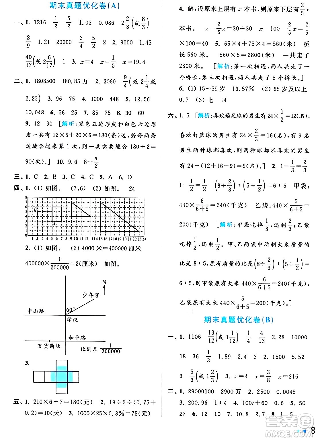 北京教育出版社2024年春亮點給力大試卷六年級數(shù)學(xué)下冊江蘇版答案