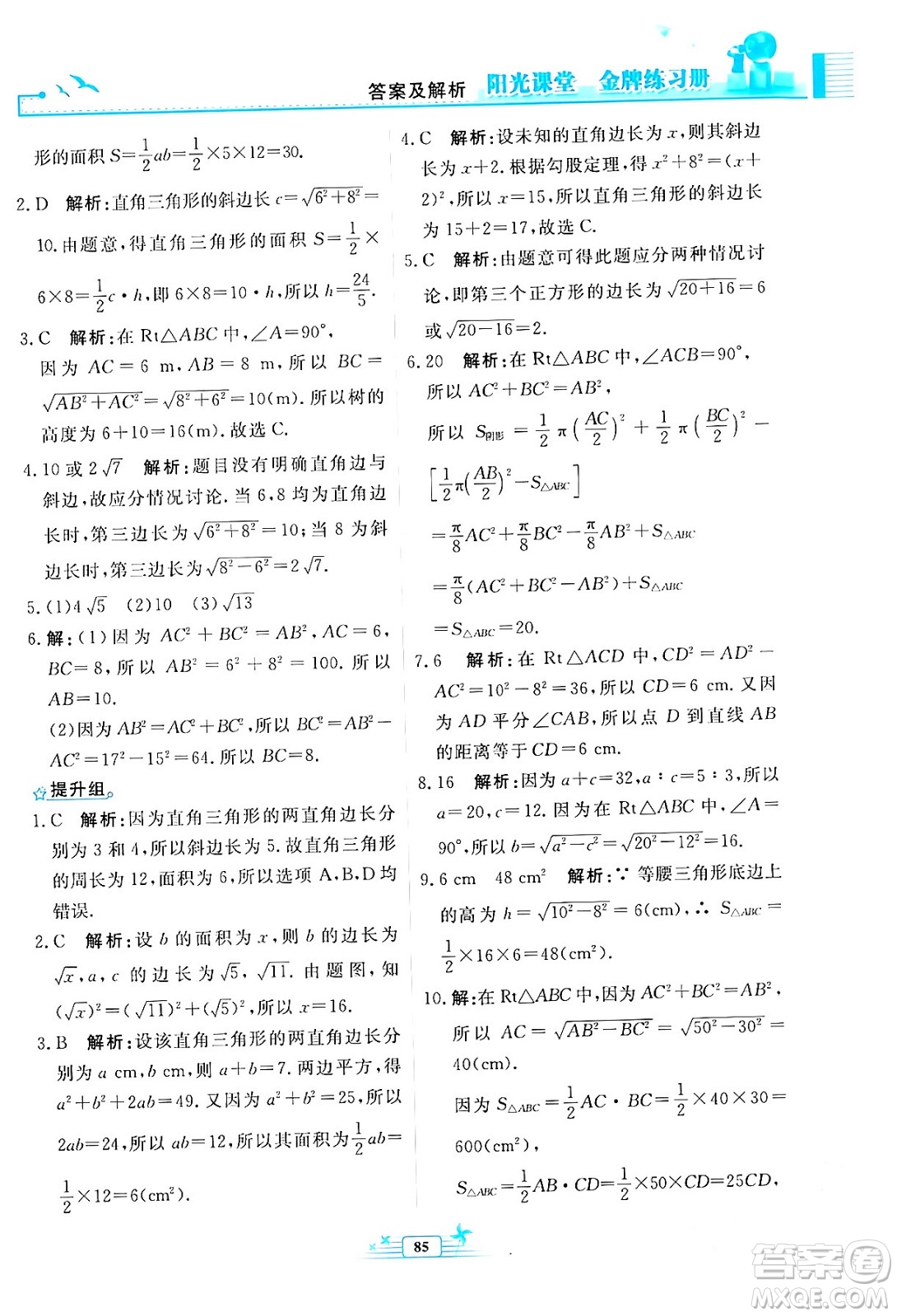 人民教育出版社2024年春陽(yáng)光課堂金牌練習(xí)冊(cè)八年級(jí)數(shù)學(xué)下冊(cè)人教版福建專(zhuān)版答案