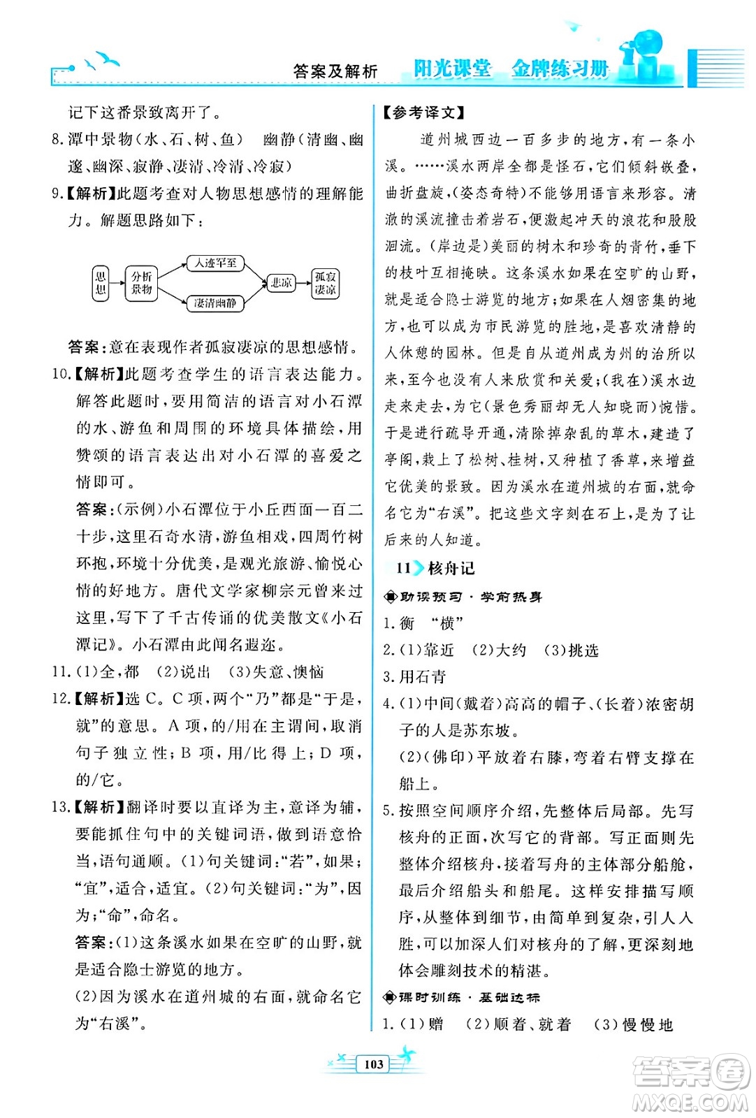 人民教育出版社2024年春陽光課堂金牌練習(xí)冊八年級語文下冊人教版福建專版答案