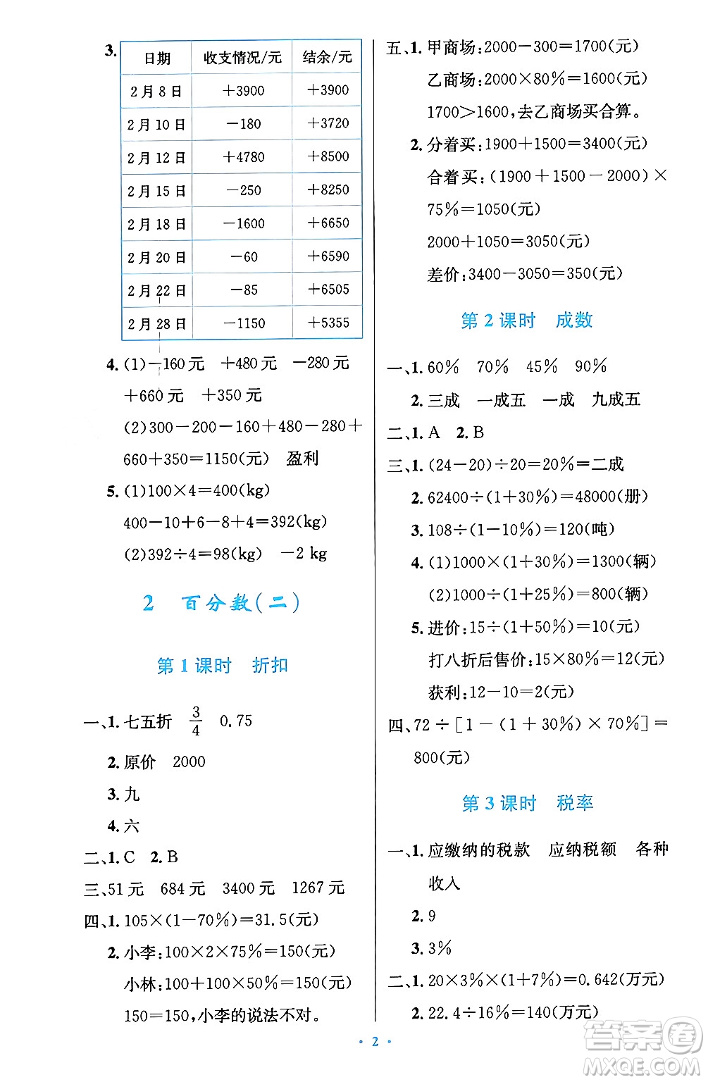 人民教育出版社2024年春小學(xué)同步測(cè)控優(yōu)化設(shè)計(jì)六年級(jí)數(shù)學(xué)下冊(cè)人教版陜西專版答案