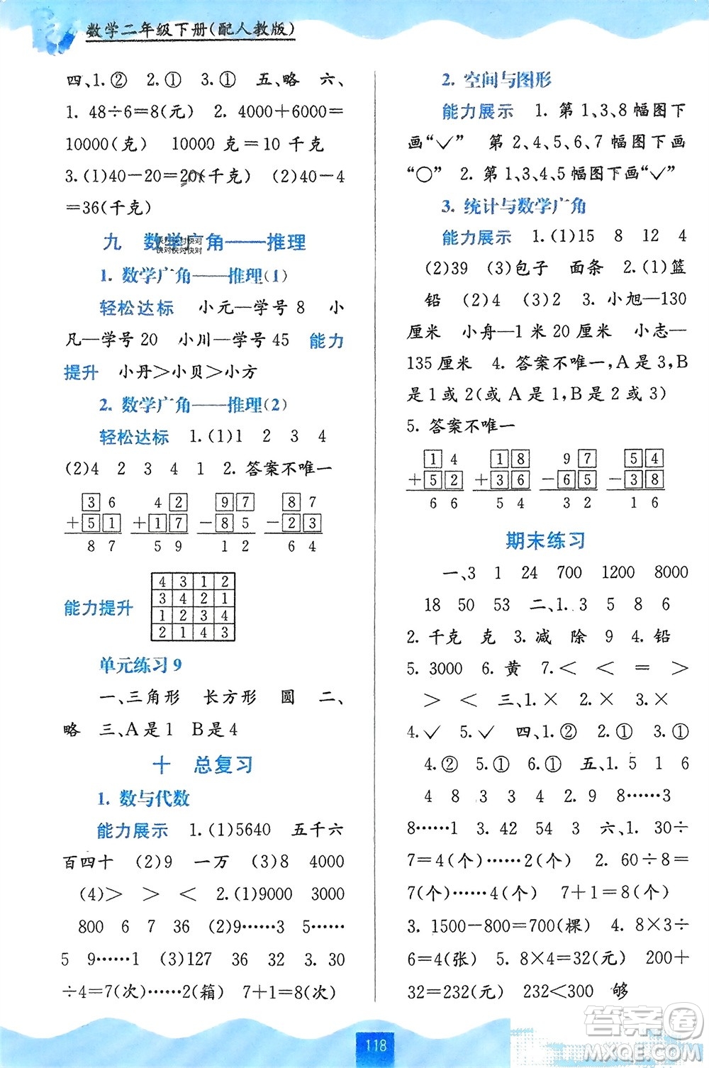 廣西教育出版社2024年春自主學(xué)習(xí)能力測評二年級數(shù)學(xué)下冊人教版參考答案