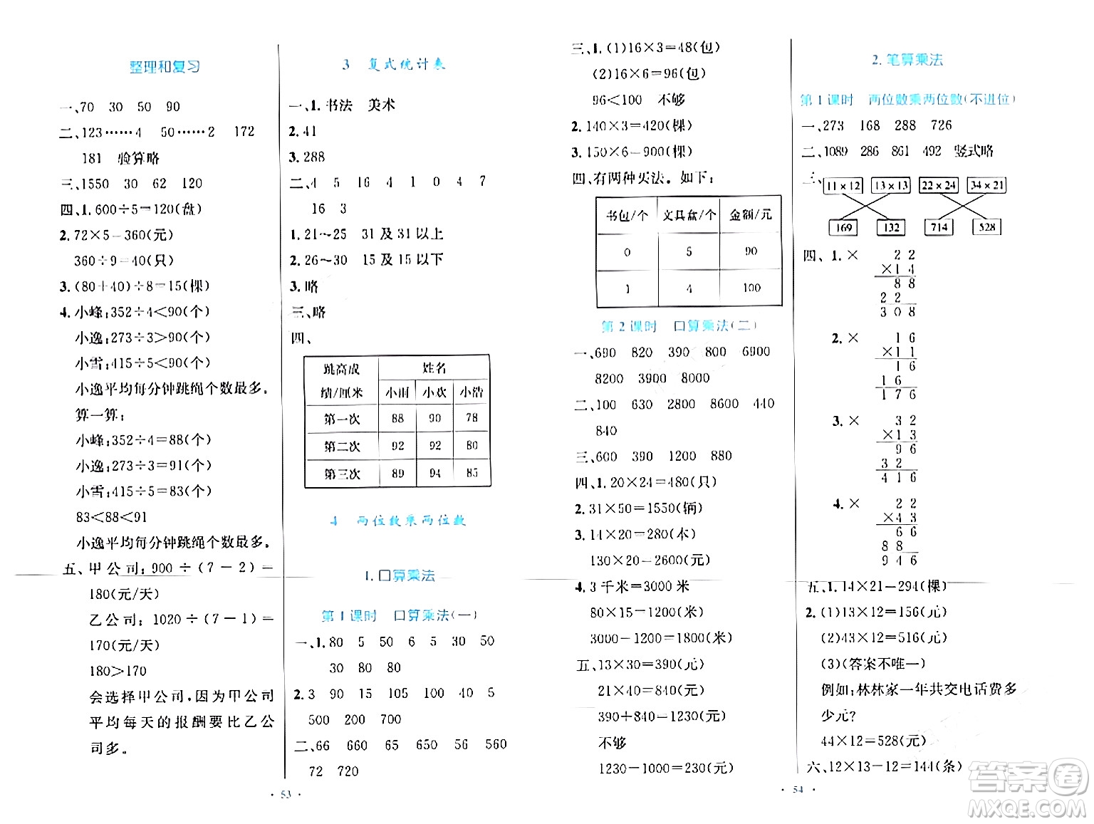 人民教育出版社2024年春小學(xué)同步測控優(yōu)化設(shè)計三年級數(shù)學(xué)下冊人教版增強版新疆專版答案