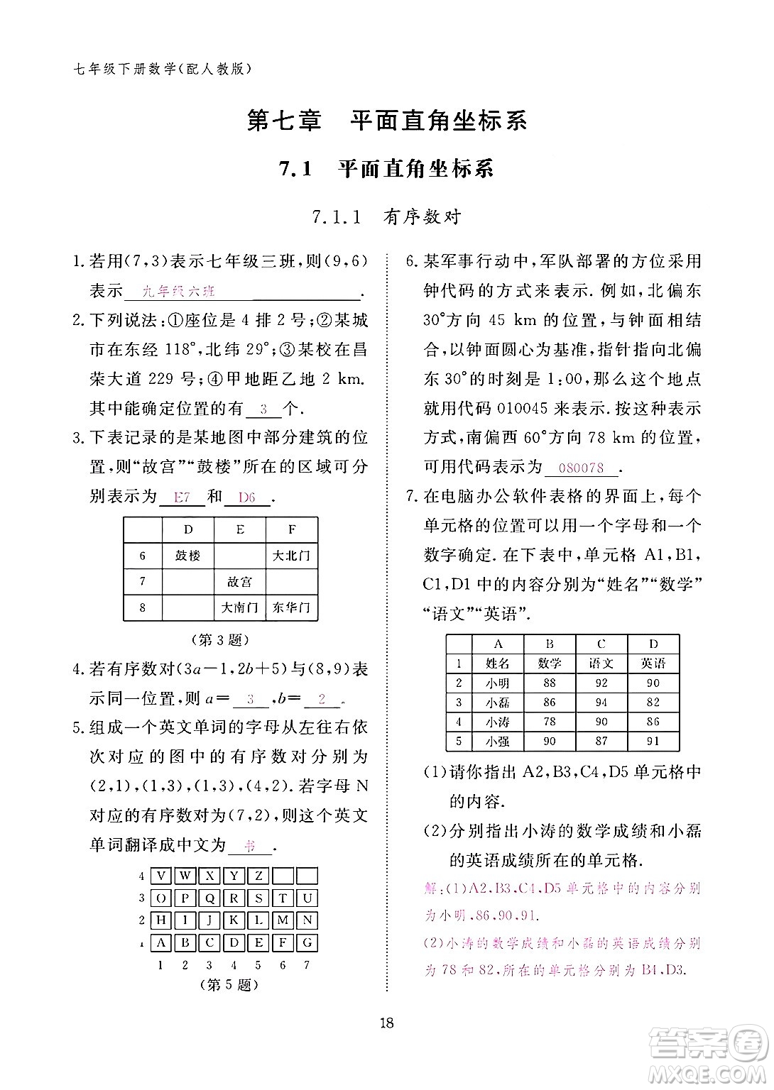 江西教育出版社2024年春數(shù)學(xué)作業(yè)本七年級(jí)數(shù)學(xué)下冊(cè)人教版答案