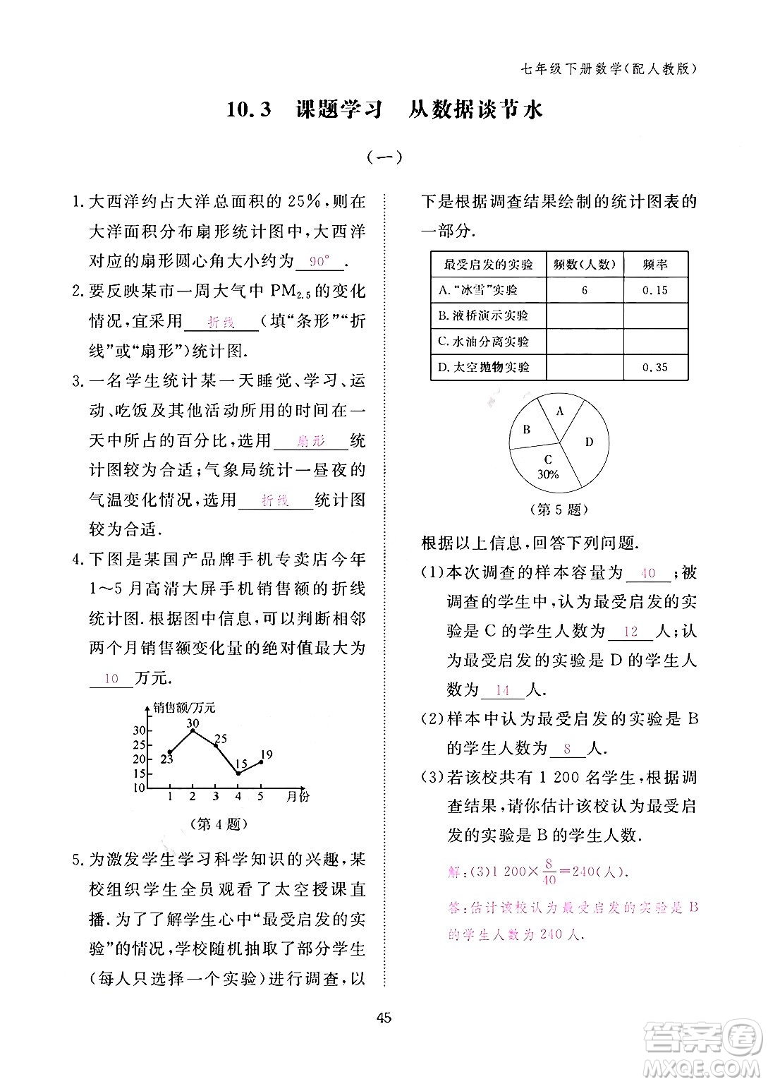 江西教育出版社2024年春數(shù)學(xué)作業(yè)本七年級(jí)數(shù)學(xué)下冊(cè)人教版答案