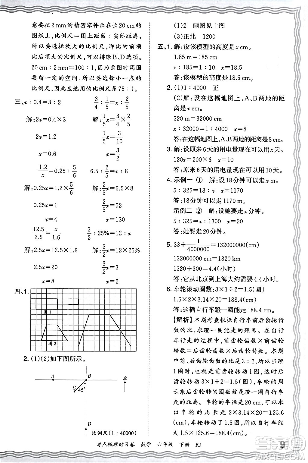 江西人民出版社2024年春王朝霞考點梳理時習(xí)卷六年級數(shù)學(xué)下冊人教版答案