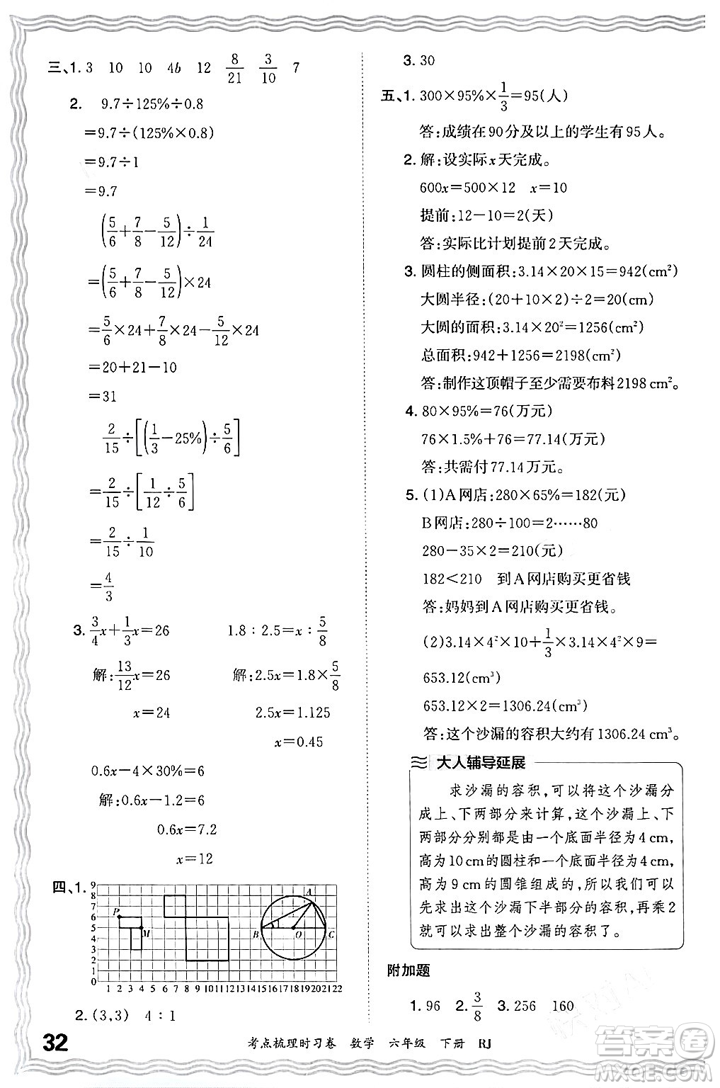 江西人民出版社2024年春王朝霞考點梳理時習(xí)卷六年級數(shù)學(xué)下冊人教版答案