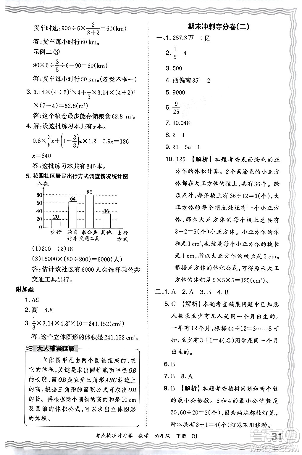 江西人民出版社2024年春王朝霞考點梳理時習(xí)卷六年級數(shù)學(xué)下冊人教版答案