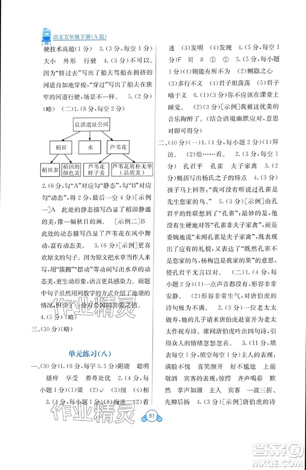 廣西教育出版社2024年春自主學(xué)習(xí)能力測(cè)評(píng)單元測(cè)試五年級(jí)語(yǔ)文下冊(cè)A版人教版參考答案