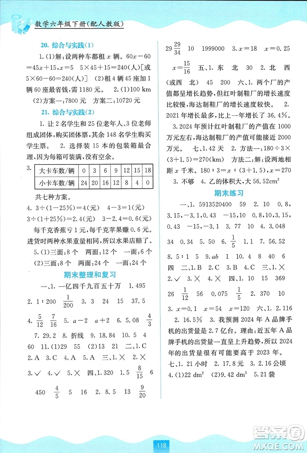 廣西教育出版社2024年春自主學(xué)習(xí)能力測(cè)評(píng)六年級(jí)數(shù)學(xué)下冊(cè)人教版參考答案