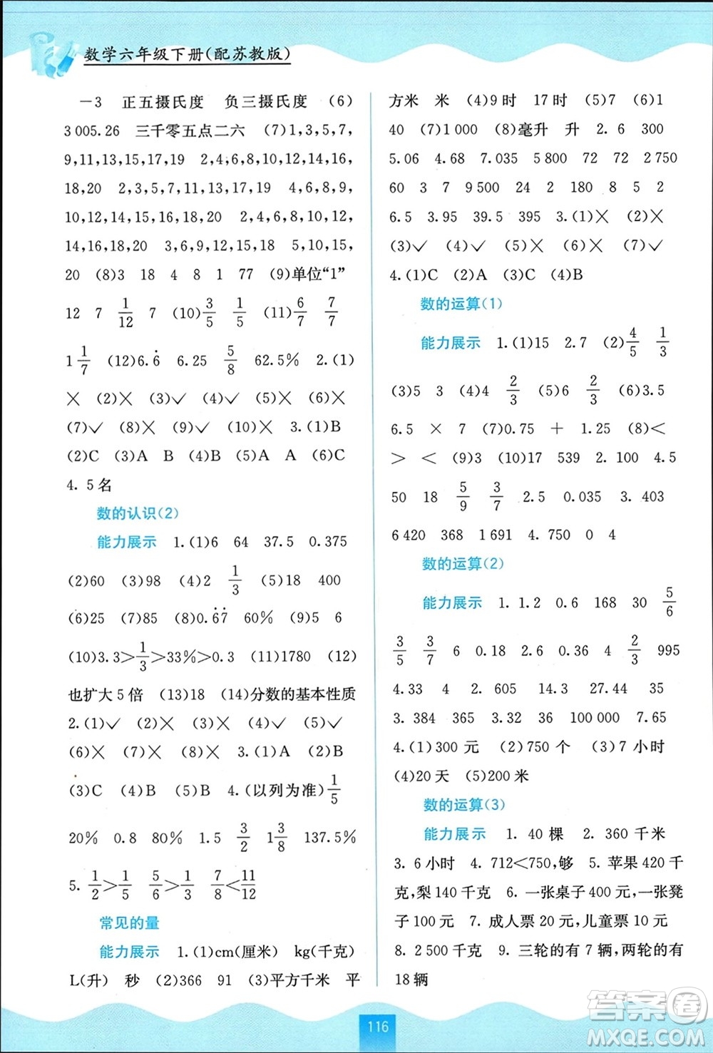 廣西教育出版社2024年春自主學(xué)習(xí)能力測(cè)評(píng)六年級(jí)數(shù)學(xué)下冊(cè)蘇教版參考答案