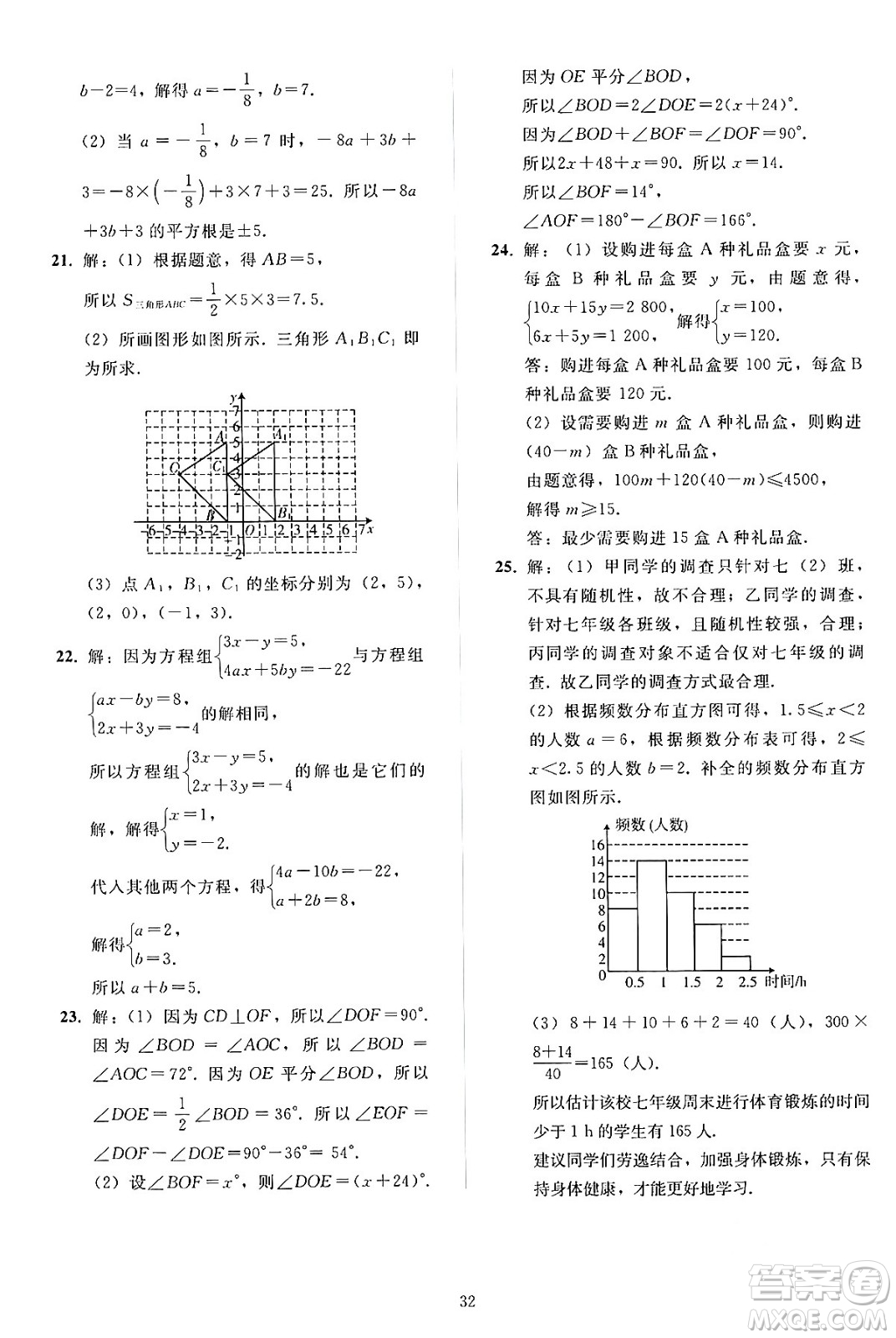 人民教育出版社2024年春同步輕松練習七年級數(shù)學下冊人教版答案