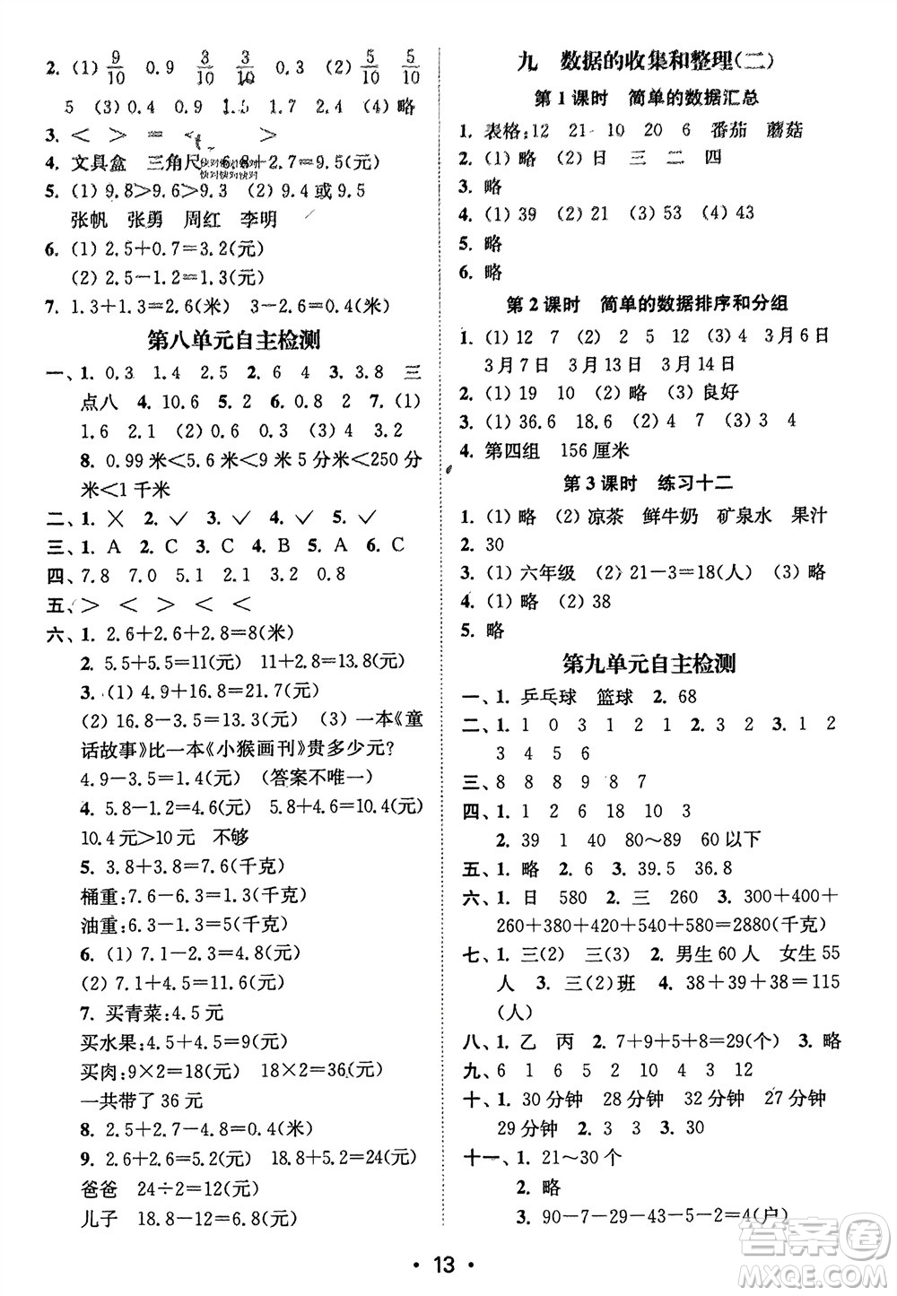 江蘇鳳凰美術(shù)出版社2024年春創(chuàng)新課時(shí)作業(yè)本三年級(jí)數(shù)學(xué)下冊(cè)江蘇版參考答案