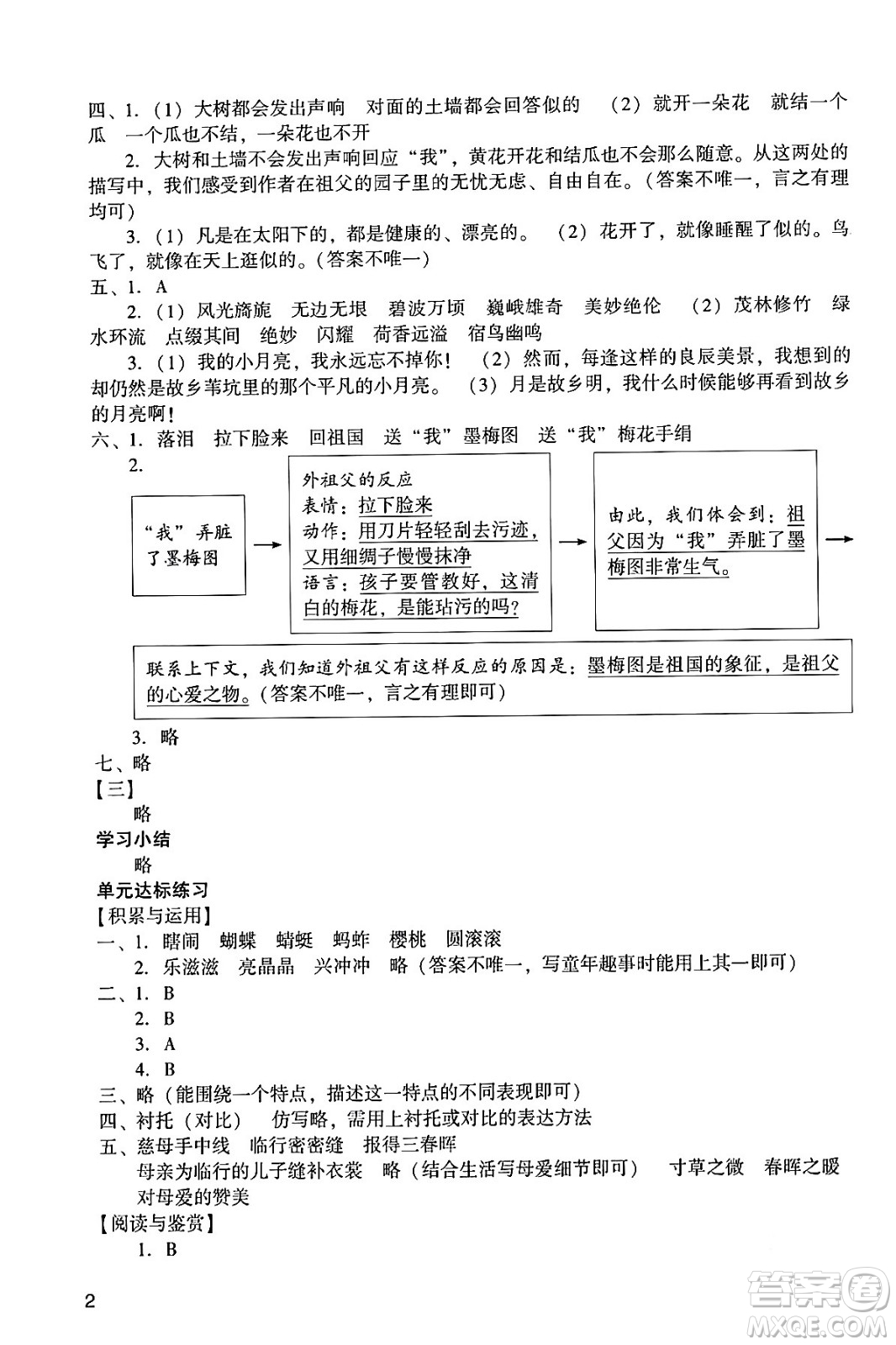 廣州出版社2024年春陽光學(xué)業(yè)評價五年級語文下冊人教版答案