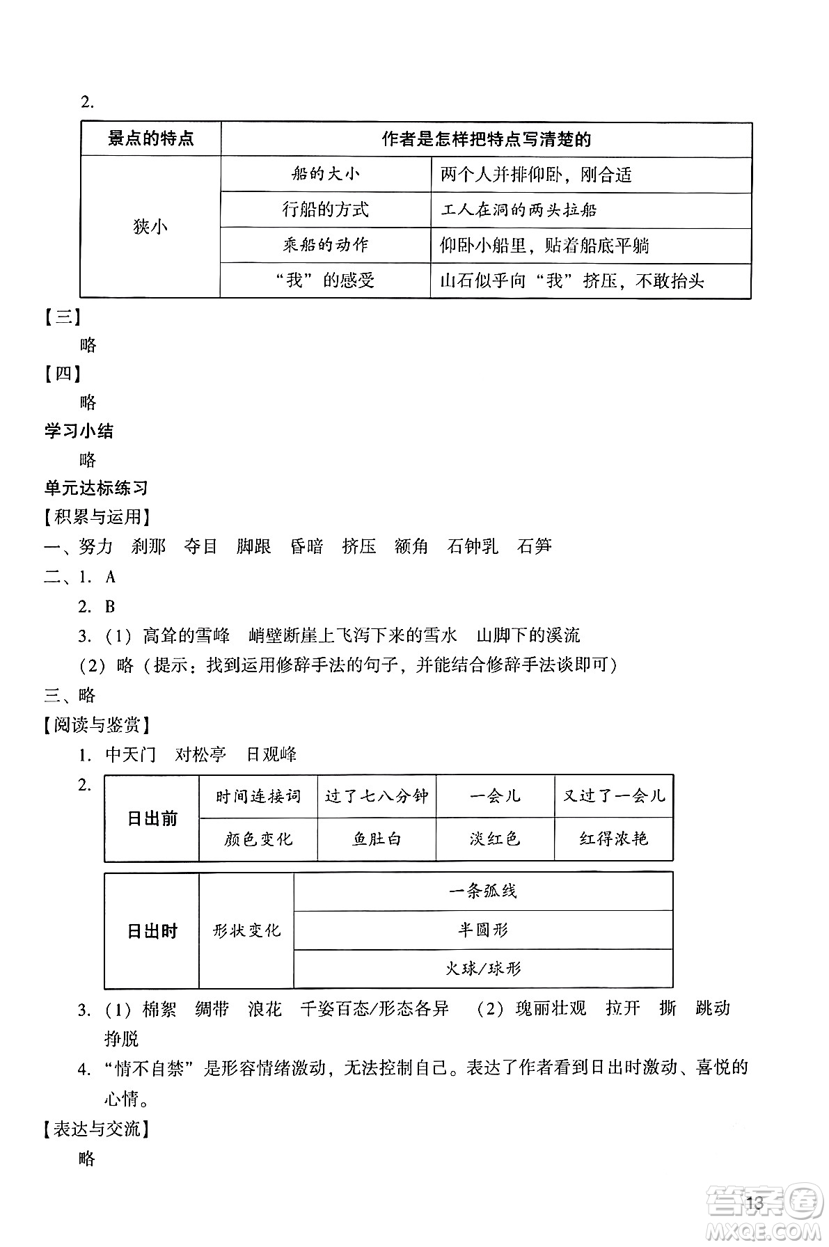 廣州出版社2024年春陽(yáng)光學(xué)業(yè)評(píng)價(jià)四年級(jí)語(yǔ)文下冊(cè)人教版答案