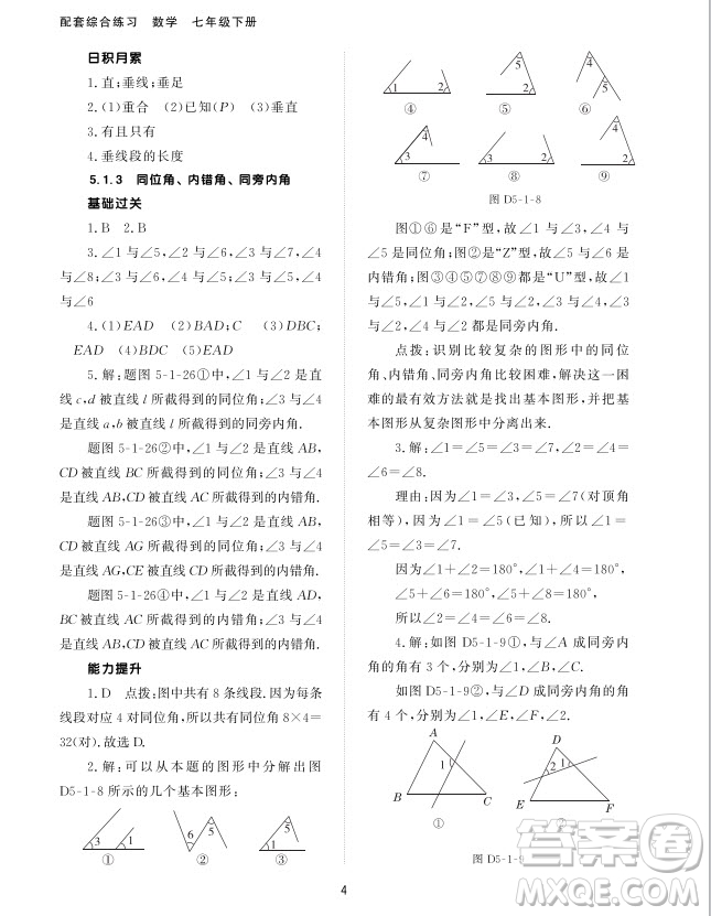 北京師范大學(xué)出版社2024年春配套綜合練習(xí)七年級數(shù)學(xué)下冊人教版參考答案