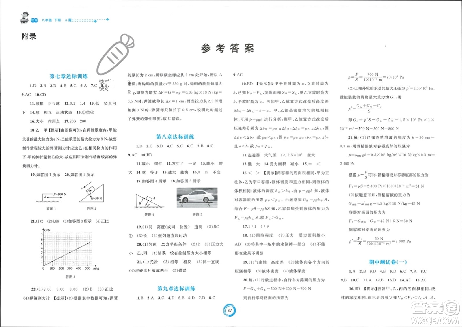 廣西師范大學(xué)出版社2024年春新課程學(xué)習(xí)與測(cè)評(píng)單元雙測(cè)八年級(jí)物理下冊(cè)A版人教版參考答案