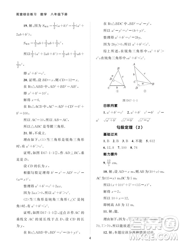 北京師范大學(xué)出版社2024年春配套綜合練習(xí)八年級數(shù)學(xué)下冊人教版參考答案