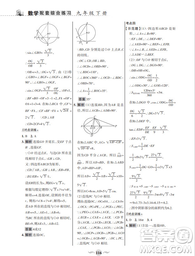 甘肅文化出版社2024年春配套綜合練習(xí)九年級數(shù)學(xué)下冊華東師大版參考答案