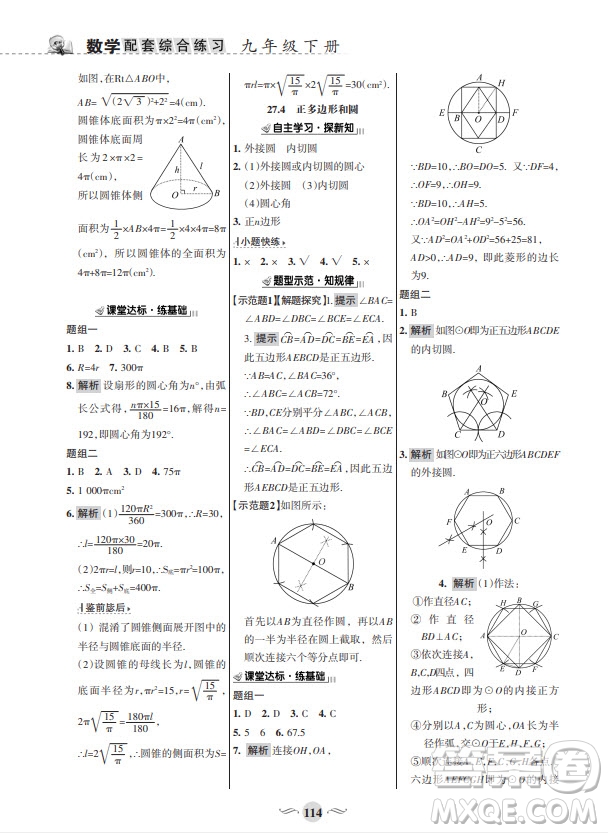 甘肅文化出版社2024年春配套綜合練習(xí)九年級數(shù)學(xué)下冊華東師大版參考答案