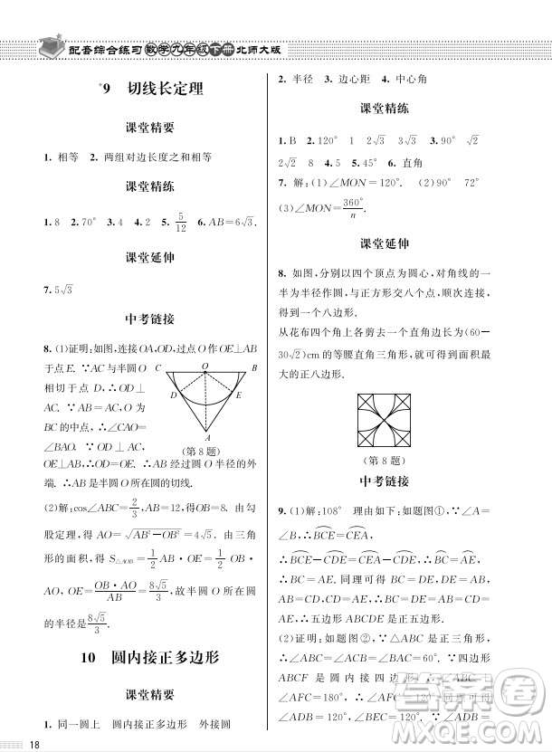 北京師范大學(xué)出版社2024年春配套綜合練習(xí)九年級數(shù)學(xué)下冊北師大版參考答案