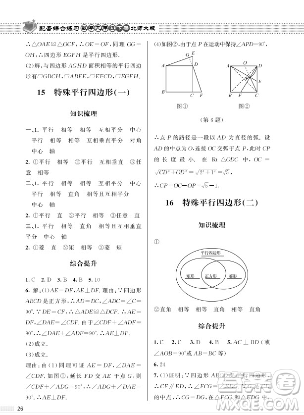 北京師范大學(xué)出版社2024年春配套綜合練習(xí)九年級數(shù)學(xué)下冊北師大版參考答案