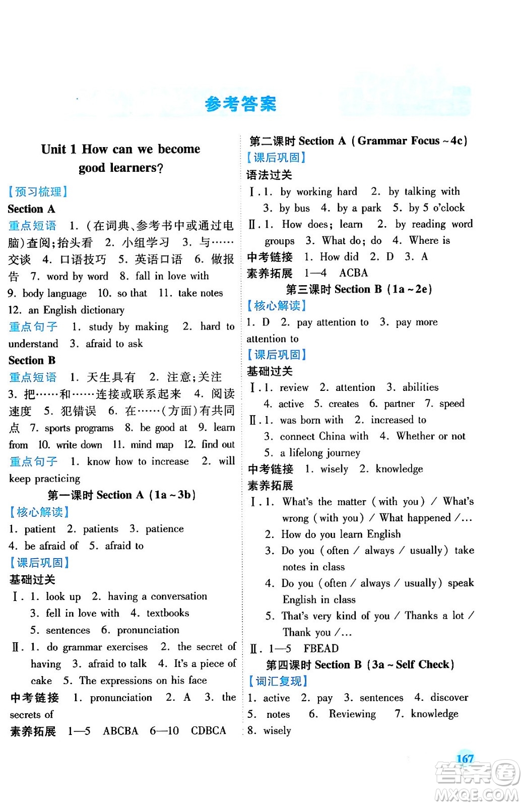 人民教育出版社2024年春績(jī)優(yōu)學(xué)案九年級(jí)英語(yǔ)下冊(cè)人教版答案