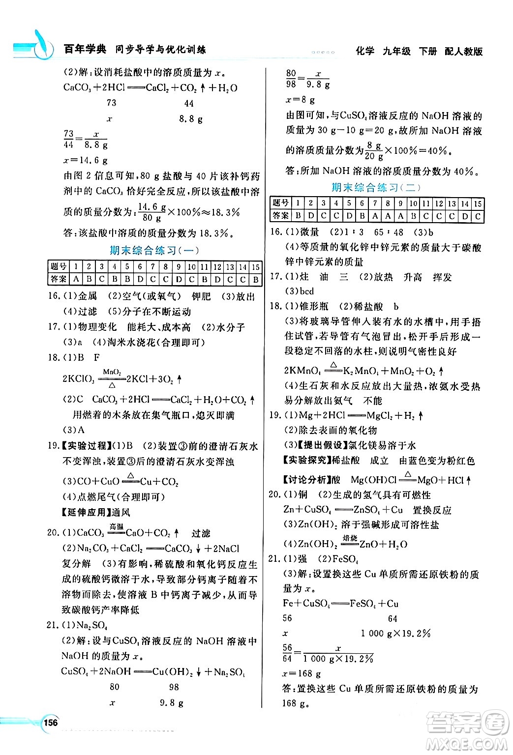 人民教育出版社2024年春同步導(dǎo)學(xué)與優(yōu)化訓(xùn)練九年級化學(xué)下冊人教版答案