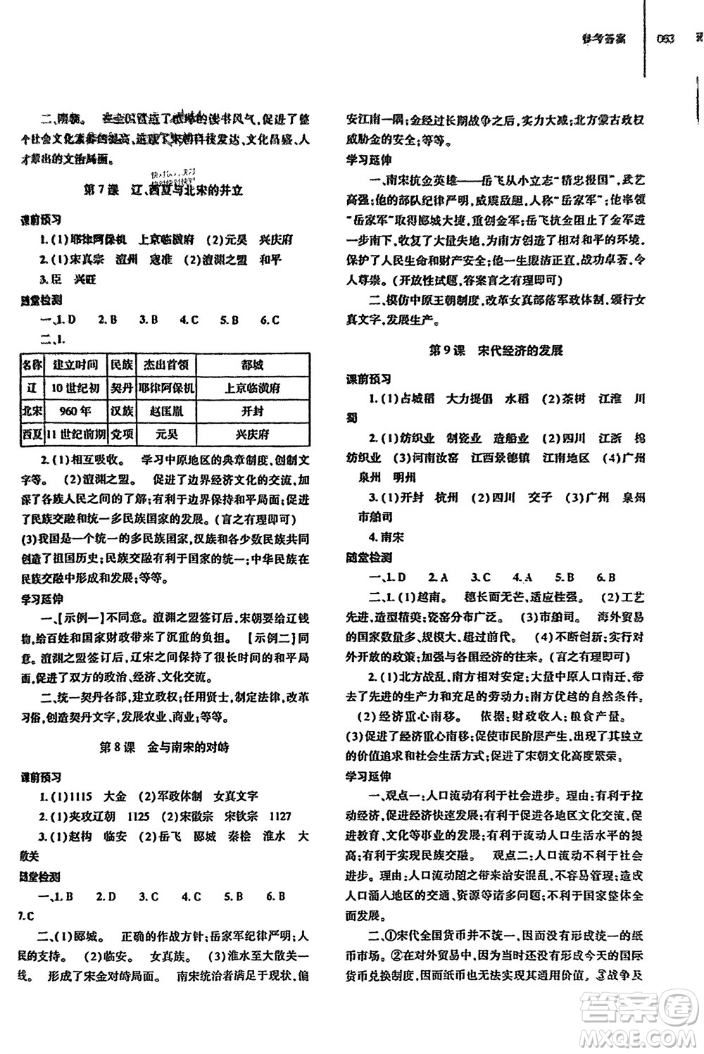 大象出版社2024年春初中同步練習(xí)冊七年級歷史下冊人教版參考答案