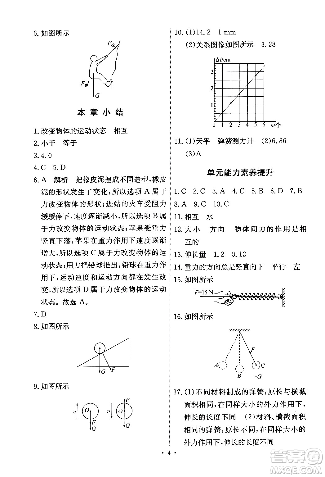 人民教育出版社2024年春能力培養(yǎng)與測(cè)試八年級(jí)物理下冊(cè)人教版答案