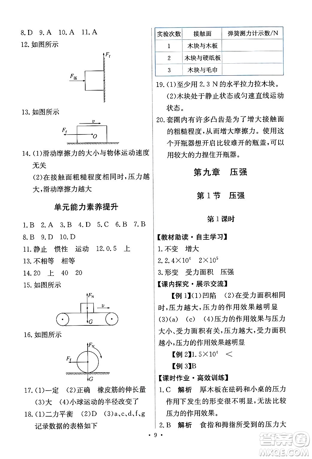 人民教育出版社2024年春能力培養(yǎng)與測(cè)試八年級(jí)物理下冊(cè)人教版答案